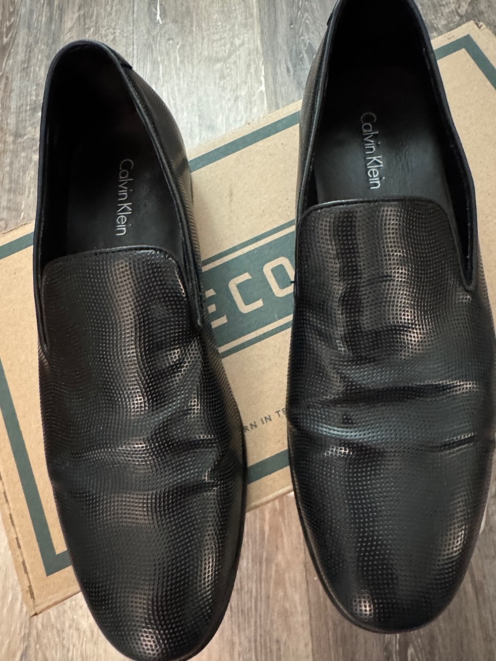 Calvin Klein Black Textured Leather Slip-On Loafers